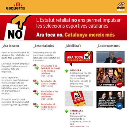 Página <i>web</i> de Esquerra en la que se pide el <i>no</i> al Estatut "recortado".