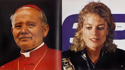 El papa Juan Pablo II, caracterizado como chino y Michael Jackson blanco.