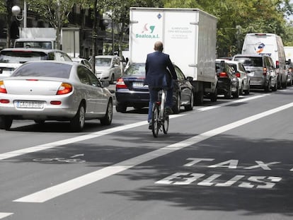 Nuevo carril bici instalado en la calle Sagasta.