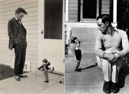 Charlie Chaplin y Buster Keaton, en dos de las fotografías inéditas que han visto la luz en Bolonia.