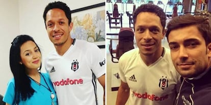 Adriano posa con la camiseta del Besiktas tras la revisi&oacute;n m&eacute;dica.