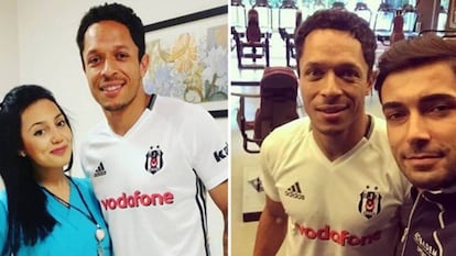 Adriano posa con la camiseta del Besiktas tras la revisi&oacute;n m&eacute;dica.