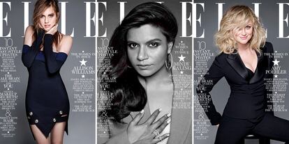 Allison Williams, Mindy Kalling y Amy Poehler en las distintas portadas del especial ‘Mujeres de la televisión’ en la edición estadounidense de ‘Elle’ en 2014.