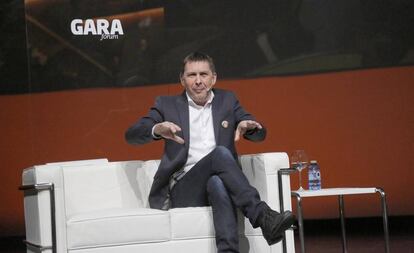 Arnaldo Otegi, durante su intervenci&oacute;n este s&aacute;bado en San Sebasti&aacute;n.