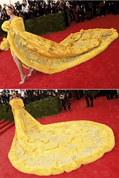 Rihanna se convirtió en la protagonista indiscutible de la noche con un diseño de Alta Costura de la diseñadora china Guo Pei.