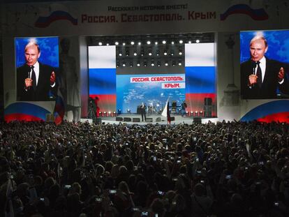El presidente ruso, Vlad&iacute;mir Putin, en Sevastopol (Crimea) este mi&eacute;rcoles 14 de marzo.