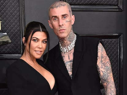 Kourtney Kardashian and Travis Barker at the Grammy Awards in April.