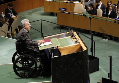 El presidente de Ecuador, Lenín Moreno, durante la sesión de apertura del debate de alto nivel de la Asamblea General de Naciones Unidas, el 25 de septiembre de 2018.