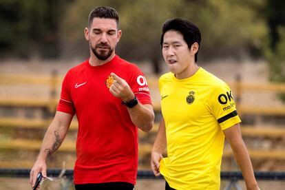 El surcoreano Lee Kang-in, durante un entrenamiento con el Mallorca.