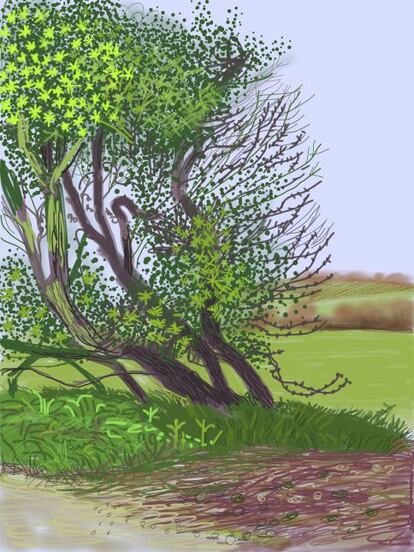 'La llegada de la primavera en Woldgate, East Yorkshire, n. 1' (abril de 2011, dibujo realizado con iPad e impreso en papel