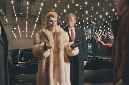 Maria Bakalova and Sebastian Stan, as the Trump couple in The Apprentice.