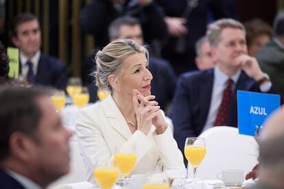 La vicepresidenta segunda y ministra de Trabajo, Yolanda Díaz, durante un Encuentro Informativo de Europa Press en el Hotel InterContinental Madrid, a 4 de febrero de 2025, en Madrid (España)