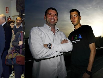 Carles y Sergio Busquets, en 2008. A la dercha, Manuel Sanchis y Manolo Sanchís, en 2000.