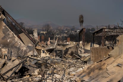 Viviendas calcinadas por el fuego este viernes muy cerca de la avenida Sunset Boulevard. Hasta el momento hay ms de 150.000 evacuados por los incendios en Los ?ngeles.