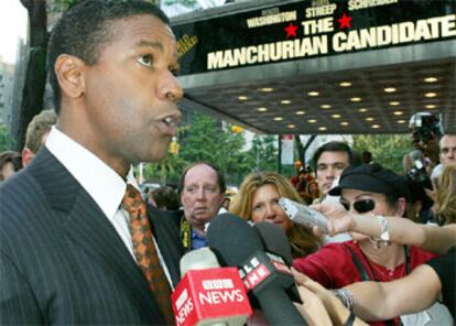 Denzel Washington en la presentación de la nueva versión  <i>El mensajero del miedo,</i> en Nueva York.