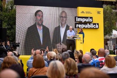 Acte de campanya d'ERC a Sant Vicenç dels Horts, amb Junqueras de fons.