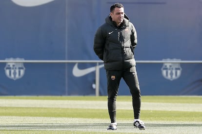 Xavi Hernández, durante el último entrenamiento del Barcelona.