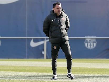 Xavi Hernández, durante el último entrenamiento del Barcelona.