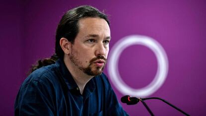 Pablo Iglesias durante la rueda de prensa del pasado 27 de mayo, en Madrid. 