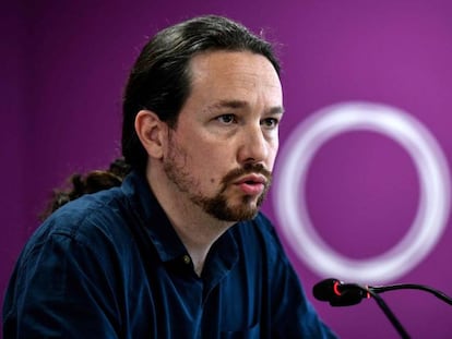 Pablo Iglesias durante la rueda de prensa del pasado 27 de mayo, en Madrid. 