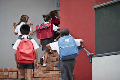 Niñas y niños, en un colegio.