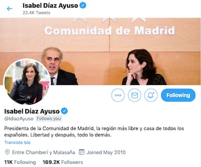 Perfil de Twitter de Isabel Díaz Ayuso