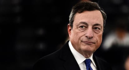 Mario Draghi, durante un debate en el Parlamento Europeo.  