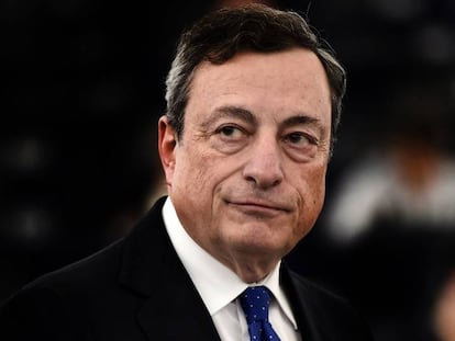 Mario Draghi, durante un debate en el Parlamento Europeo.  