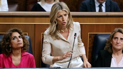 Yolanda Díaz, durante la sesión de control al Gobierno celebrada este miércoles en el Congreso.