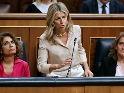 Yolanda Díaz, durante la sesión de control al Gobierno celebrada este miércoles en el Congreso.