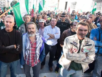 Ca&ntilde;amero y S&aacute;nchez Gordillo (centro), en la concentraci&oacute;n frente al TSJA.