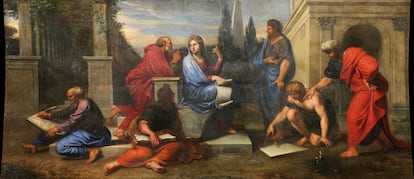 Aspasia rodeada de filósofos griegos, obra de la colección del Museo de la Historia de Francia.