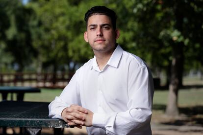 Felix Llerena, a Cuban immigrant and political activist now living in Texas, poses for a photo at Arthur Storey Park, Friday, Sept. 22, 2023, in Houston.