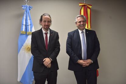 Pablo Iglesias y Alberto Fernández, durante una reunión bilateral en Bolivia, en noviembre de 2020.
