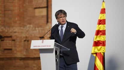 Carles Puigdemont, durante su acto de este jueves en Barcelona.