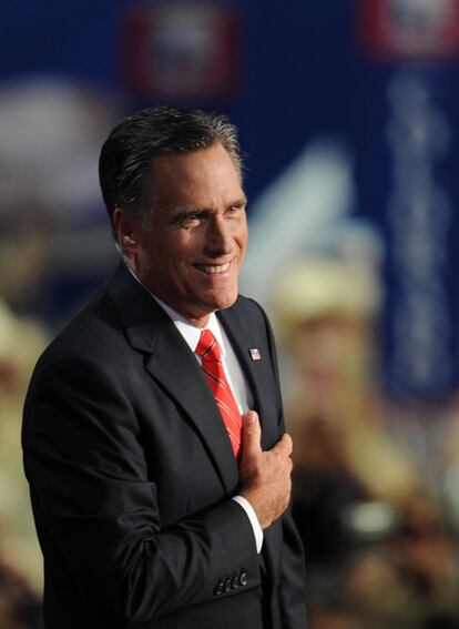 Mitt Romney, antes de pronunciar su discurso de aceptación de la nomicación a la presidencia de EE UU.