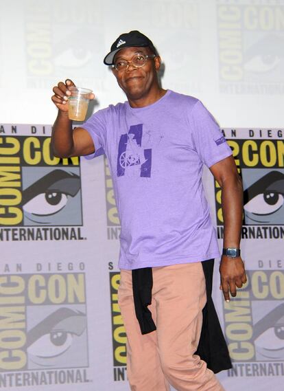 El actor Samuel L. Jackson durante la Comic-Con celebrada en San Diego, la única alfombra roja donde está bien visto beber alcohol.