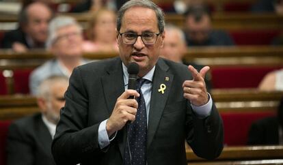 El presidente catalán, Quim Torra, en el Parlament.
 