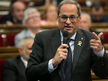 El presidente catalán, Quim Torra, en el Parlament.
 