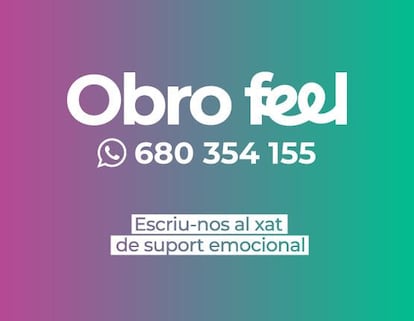 Banner del chat de Obro Feel con el número de teléfono. Imagen extraída de una nota de prensa del Ayuntamiento de Barcelona.