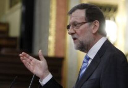 El presidente del Gobierno, Mariano Rajoy, durante su intervención en la segunda sesión del debate sobre el estado de la nación.