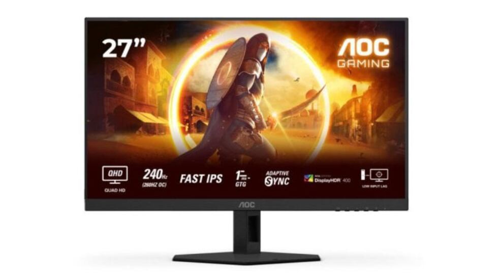 Monitor de PC gaming AOC de 27 pulgadas con altavoces incluidos.