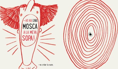Una de les minimalistes il·lustracions de Raúl  Guridi per a 'Un pèl a la sopa'.