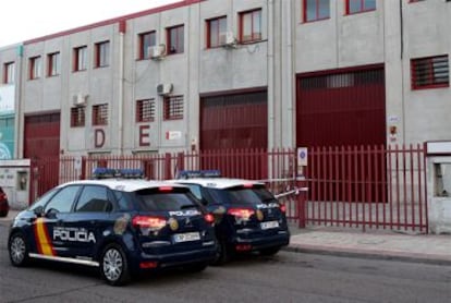 OGC's warehouse in Villaverde, Madrid, under police guard.