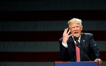 Donald Trump addresses followers in North Carolina.