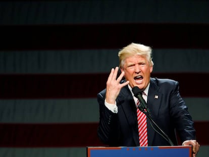 Donald Trump discursa em Greensboro, Carolina do Norte.