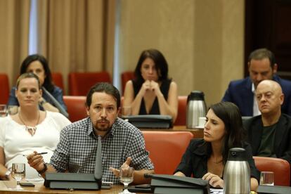 Pablo Iglesias, en la reuni&oacute;n de la Diputaci&oacute;n Permanente la pasada semana.