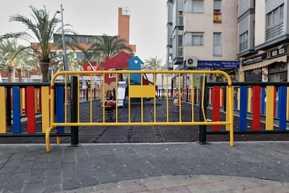 A children's play park in Torrejón de Ardoz, Madrid that has been closed under coronavirus restrictions.
