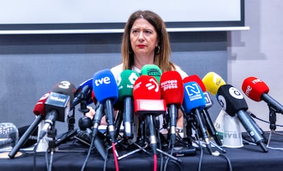 Rueda de prensa de Leire Díez en el hotel Novotel de Madrid el pasado junio.