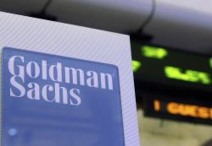 Imagen de un cartel de Goldman Sachs en el NYSE neoyorquino.